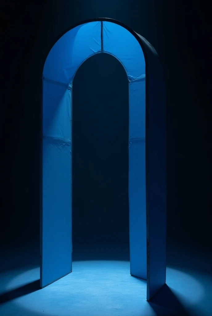 Create a movable arc for a play set that is cheap to make and beautiful. It is related to loneliness and fear.. Its color must contain blue .  At the top of the arc there must be a stripe written :  box of broken emotions 