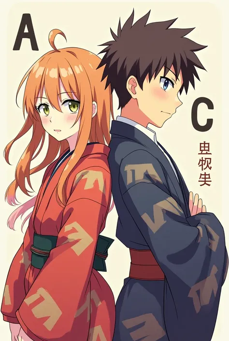 An anime image dressed in size in Tanjiro Kamados girl and boy with the initials A and C
