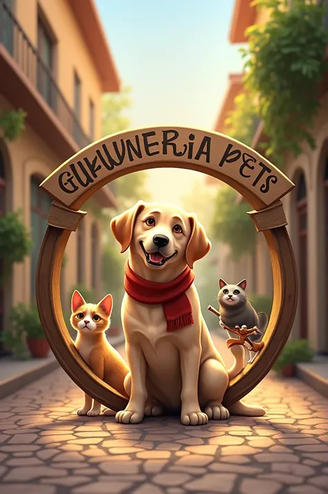 Logo for pet hostel (realistic) With title: Guarderia Pets Hostal Barrio Italia 