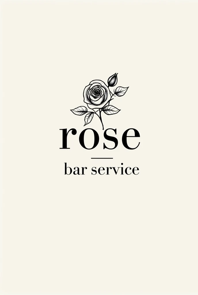 A logo for a business that writes on it, "rose” 
And “bar service” with black and white rose flower and alcohol glass in the background