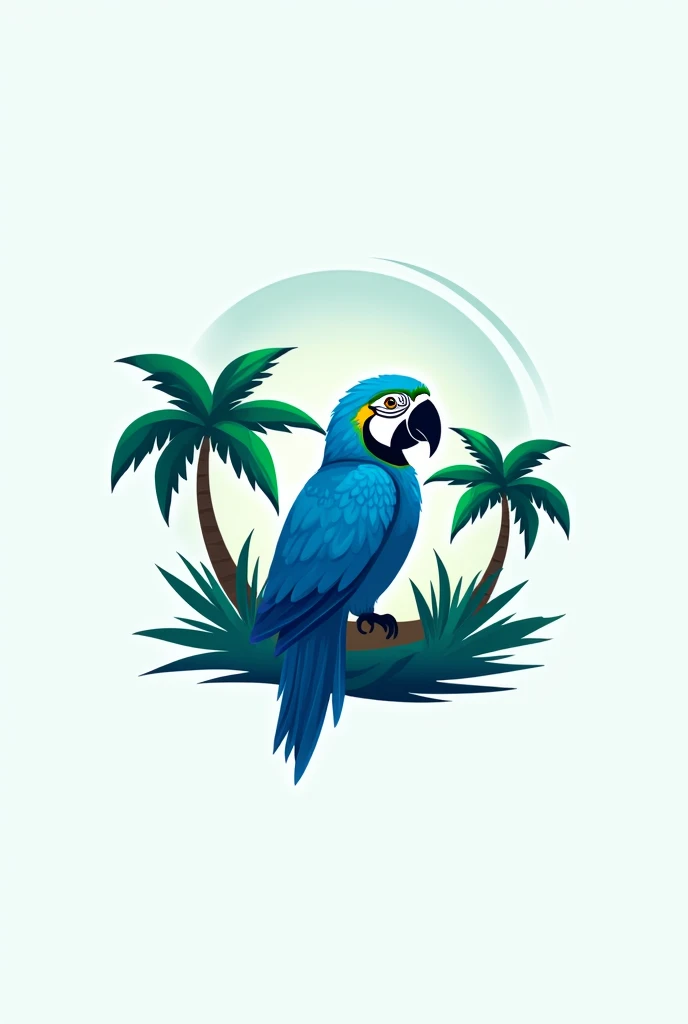 Create a logo for your company: Flora-açu . a blue macaw, blue colors, And Palmeira, something like forest with little detail and with the name Flora-açu 