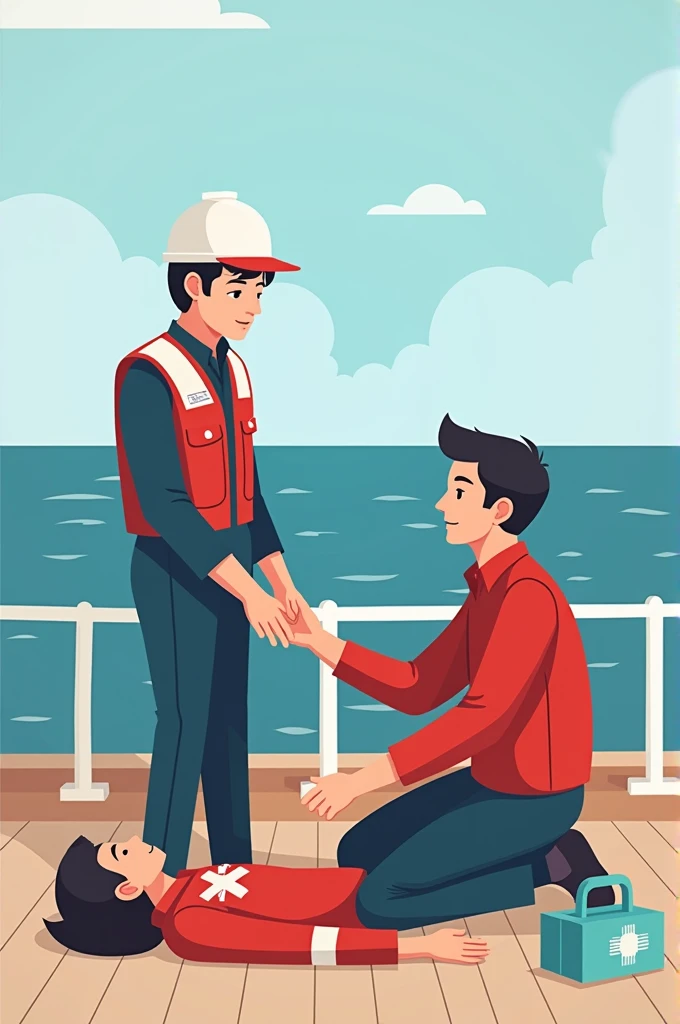 create a very simple and easy illustration of how first aid protects seafarers at sea