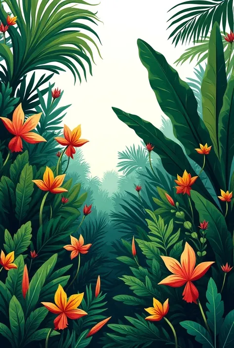 lush vegetation painted by Henri Rousseau on white background 