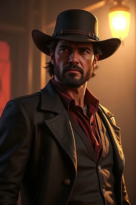 Arthur morgan de red dead redemption 2 em um cassino do jogo de fallout new vegas