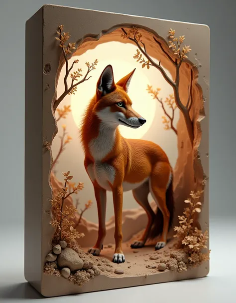 (((CardNFT ))),  artwork with recyclable electronic plastics, grey-white LED lighting ,  image of a maned wolf from the savanna inside CARD,  all previous information on a sculpture not yet created in the NFTCard format