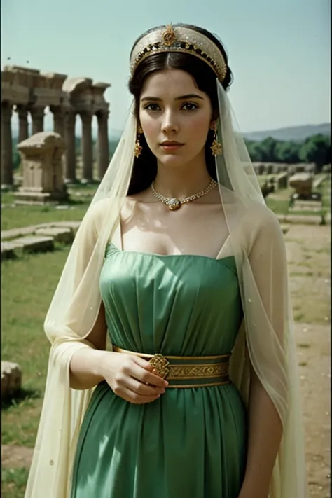 1969 film still, modest roman empire style, hera, pale skin