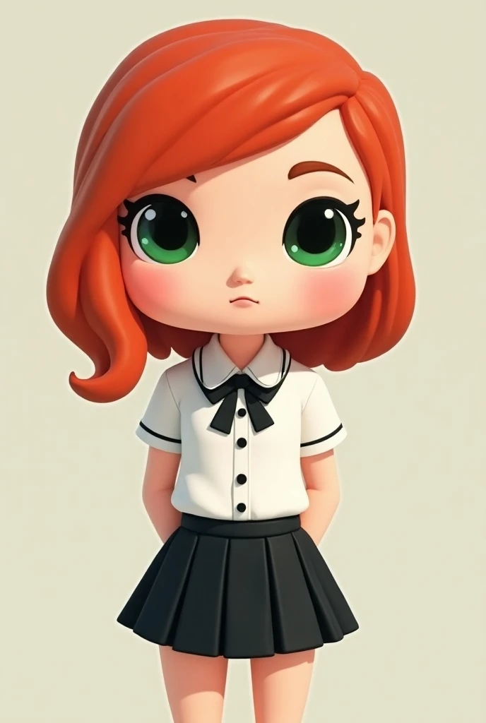 Funkopop lily Evan’s green eyes ruby hair, wear student white outfit short black skirt