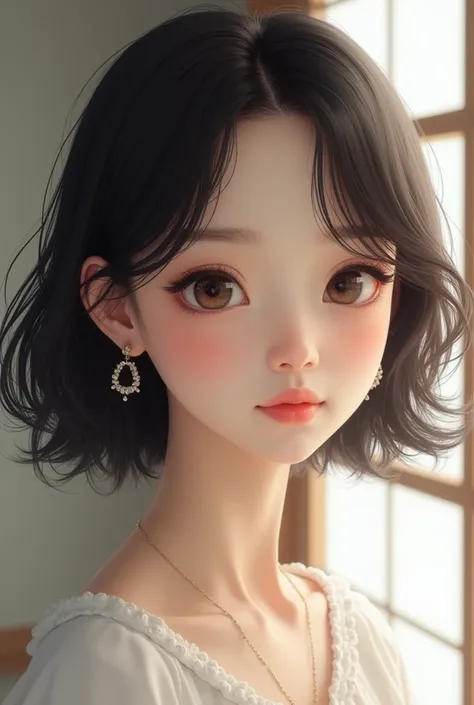  Japanese woman 、Round eyes、Hair style: bob、Baby Face