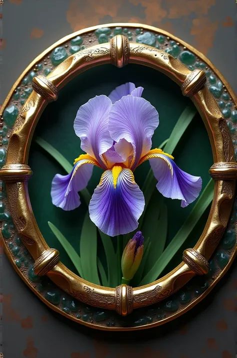  Iris inscribed in a gold ring, bronze and jade 