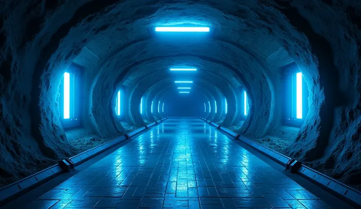 The theme of the PPT cover picture ， is an underground space exploration laboratory ， The image should be blue ， to highlight underground space exploration ，, including military underground space and civil underground space