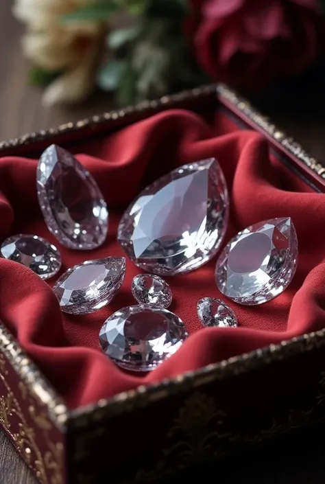 Large zirconia stones placed in a luxurious cloth tray