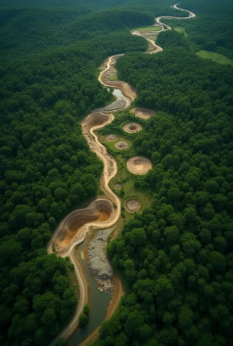 A satellite photo that compares the deterioration of a wooded area due to illegal mining and that the image is very realistic 