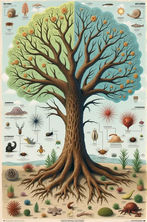  The phylogenetic tree of living beings organizes organisms into three main domains: Bacteria,  Archaea and Eukaryotes .  Within Eukaryotes ,  animals are divided into phyla such as Porifera  (sponges ), Cnidaria  ( Jellyfish ),  Flathelminths  ( Flatworms...