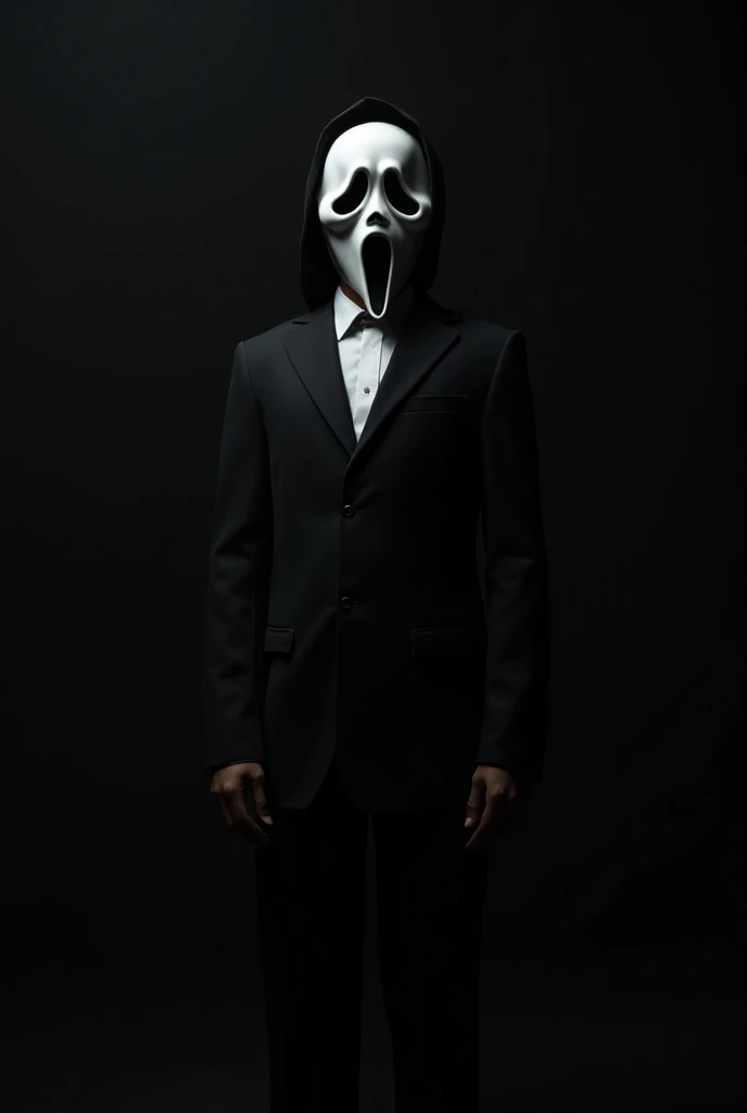 Ghostface from panic wearing a suit