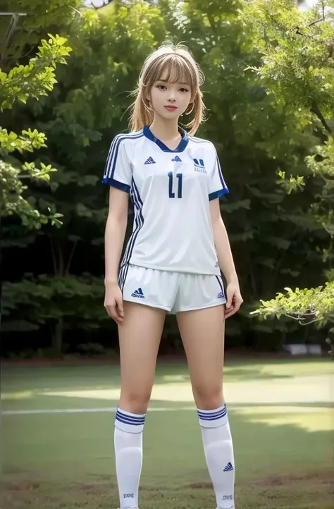  White Soccer Jersey、Adidas、Slender beautiful girl、