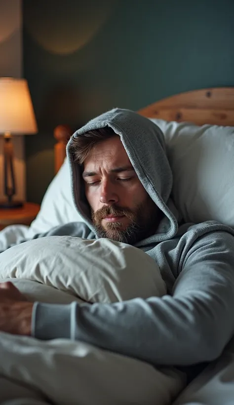 Man sleeping in bed covered up to his head 