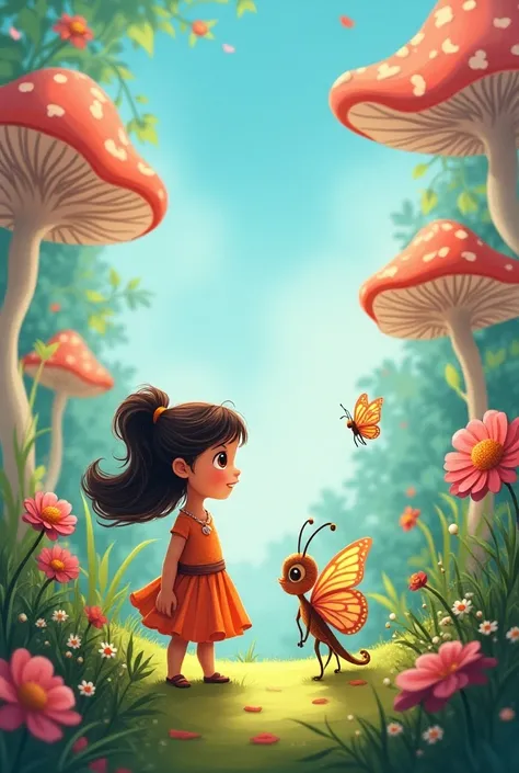 Luna had a special friend, a tiny, sparkly butterfly named Flutter who could talk!  Flutter would fly around Luna, telling her stories about magical places and animals who could talk.

Cartoon,Drawing landscape