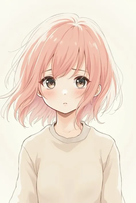 Japanese manga shy pink hair and short black eyes 