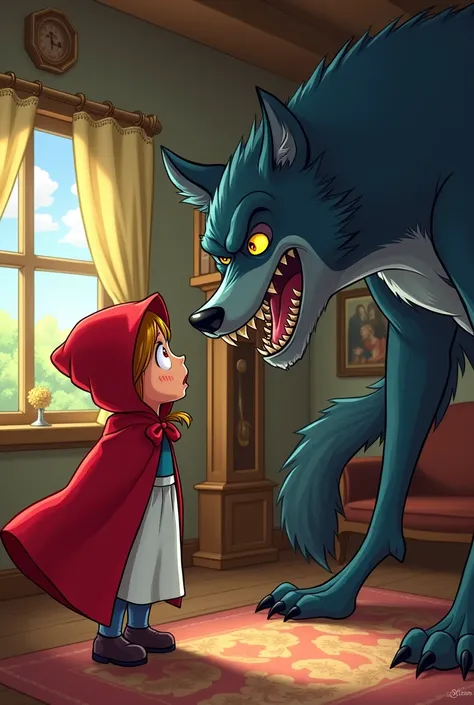  The wolf tries to eat Little Red Riding Hood inside Grandmas house cartoon story


