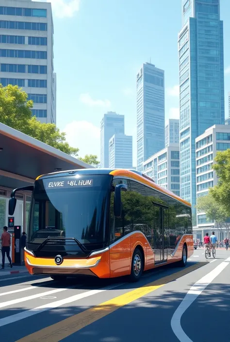 Create two images of a modern electric bus at a charging station
