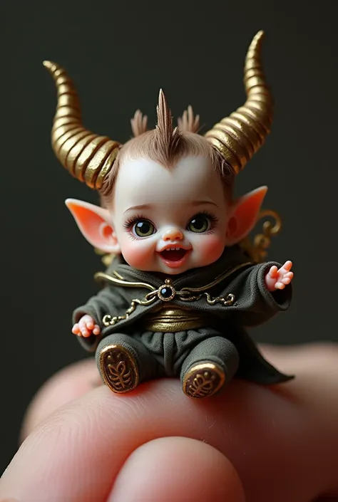 「The worlds smallest costumed demon kings baby , Landed on someone&#39;s finger,  is unquestionably adorable and charming. The photos are very realistic、 accurately captures the subtle characteristics of the miniature white demon king.」