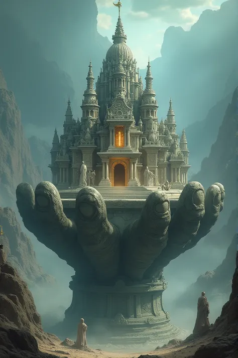 Temple placed on a gigantic stone hand 