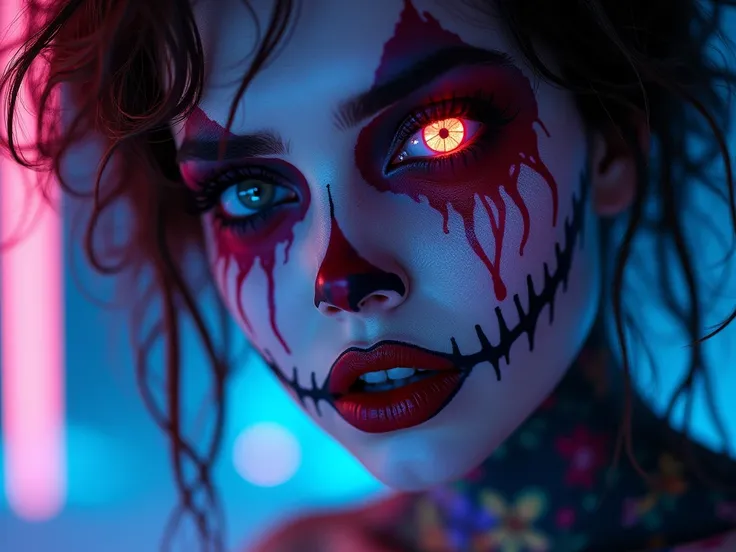 
Halloween, magical beauty, neon, photorealistic, beautiful woman, macro photography, high quality, 4k, fairy, face tattoo, snow, photorealistic, girl, in tattoo, incredibly beautiful, full-length, beautiful forms, improved quality, photorealistic, detaile...