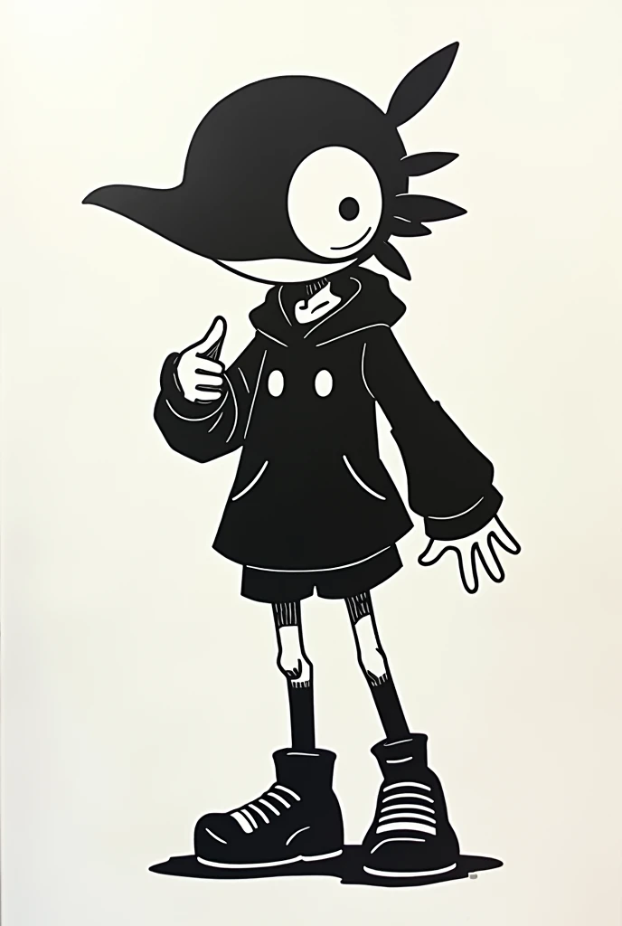 A stencil of oyasumi punpun in black and white