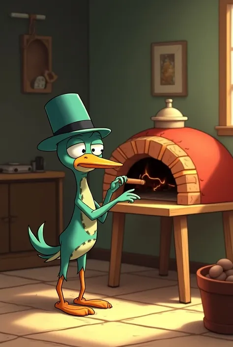 Perry the platypus from Phineas and Ferb with pizza oven