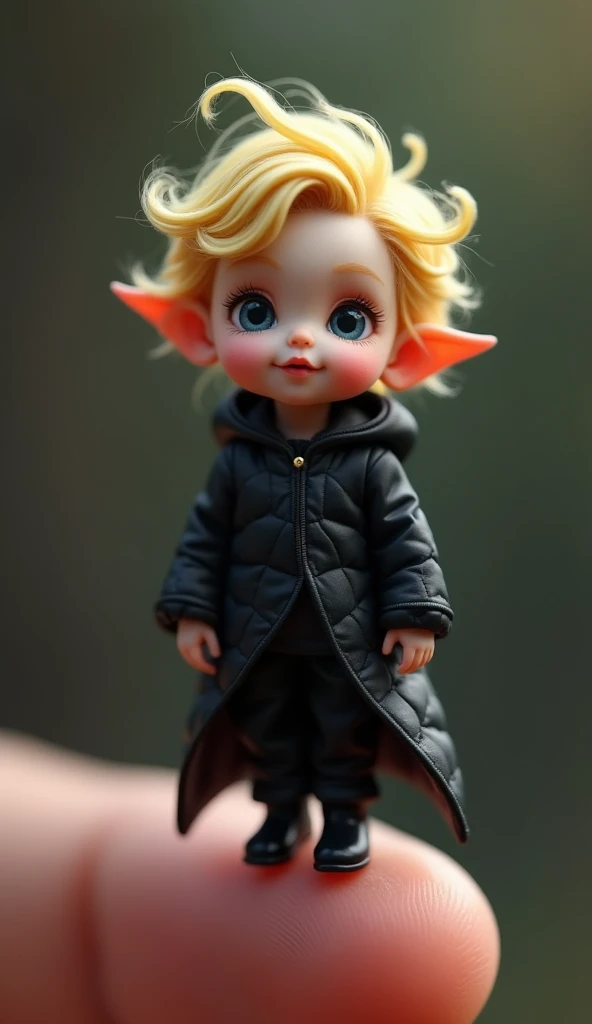 「 the worlds smallest demon kings baby in black  , I landed on someone &#39;s finger,   is definitely adorable and charming .   The picture is so realistic 、  accurately captures the subtle characteristics of a miniature demon king. The hairstyle is blond ...