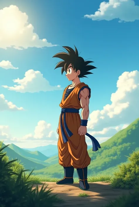 Goku character reflecting 