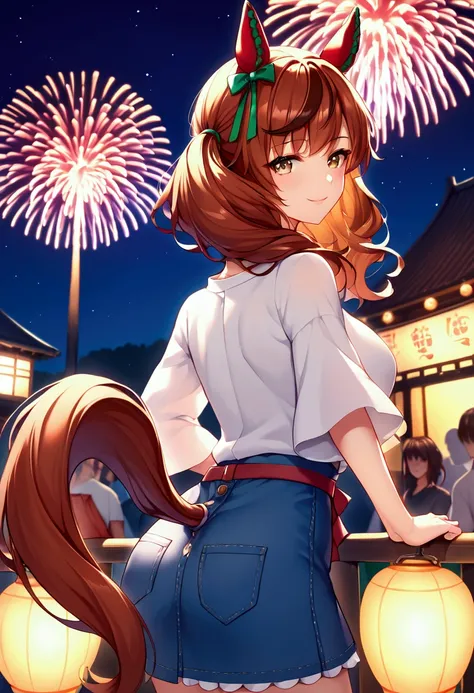 score_9, score_8_up, score_7_up , source_anime, masterpiece, best quality, perfect anatomy, very aesthetic, absurdres,game cg,anime detail BREAK casual_clothes, 1girl, bangs, skirt, brown hair, shirt, animal ears, twintails, brown eyes, tail, white shirt, ...