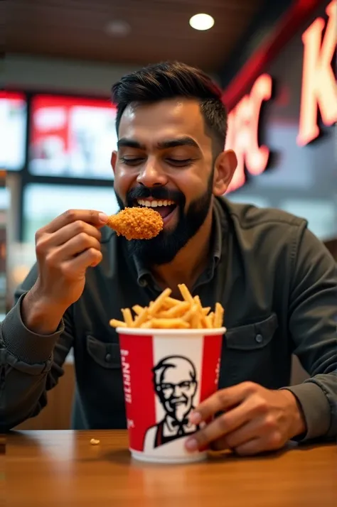 Virat Kohli eating KFC.