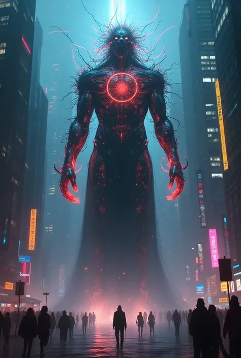 A cyberpunk God with a content of cosmic horror 