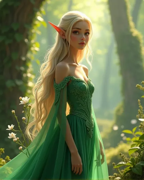 21 year old elf girl in a green princess dress