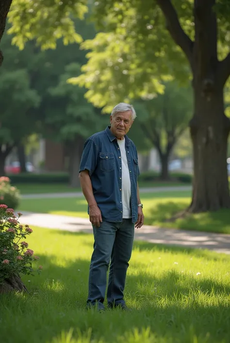 Street photography of a man in the local park hyper realistic  photo