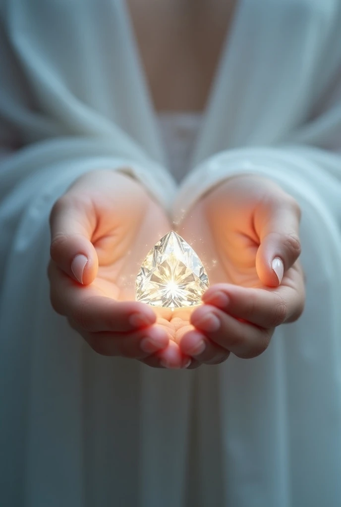 Hand holding diamond covered with white mantle
