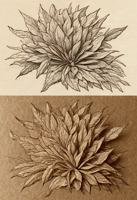  A comparison image showing two sketches :  one in sepia and the other in sanguina , highlighting the warm tones ,  the granular texture and the smooth transitions of each technique,  placed side by side on textured paper 