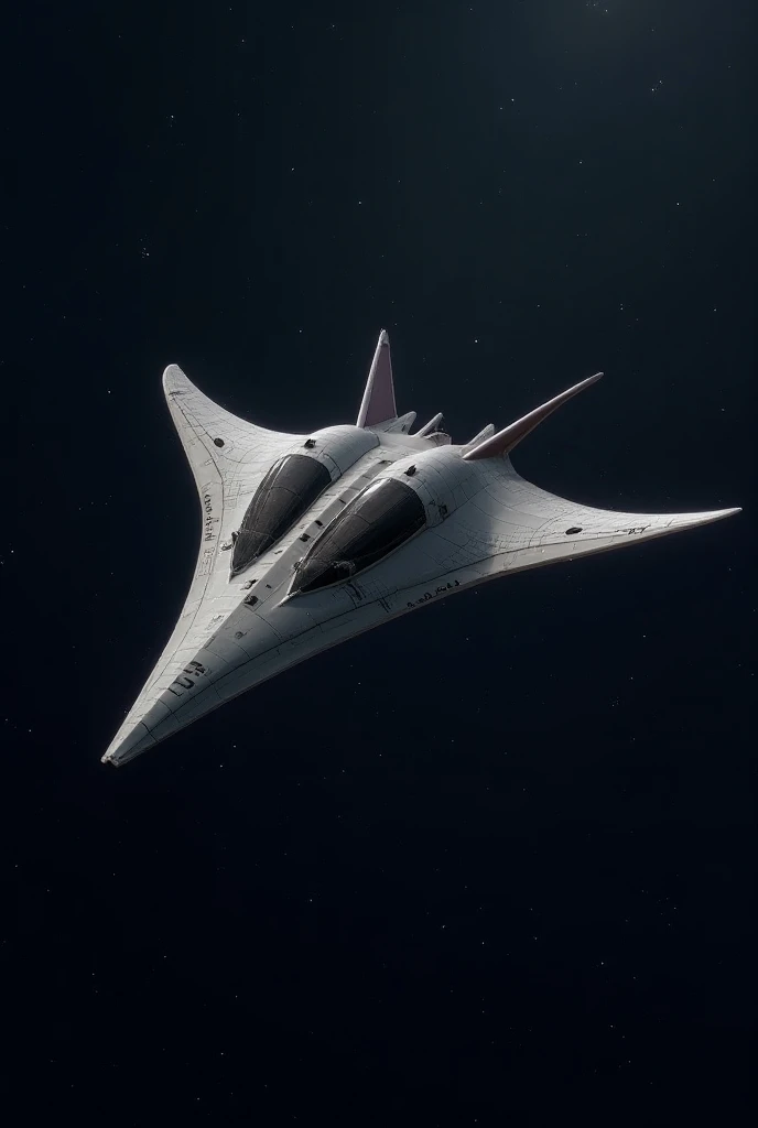 A small military combat spaceship is shaped like a manta ray
