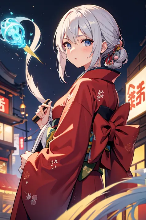 female mage in a kimono wielding a giant brush