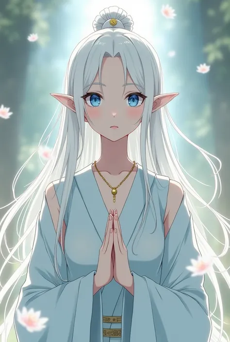 monk anime female white hair blue eyes 