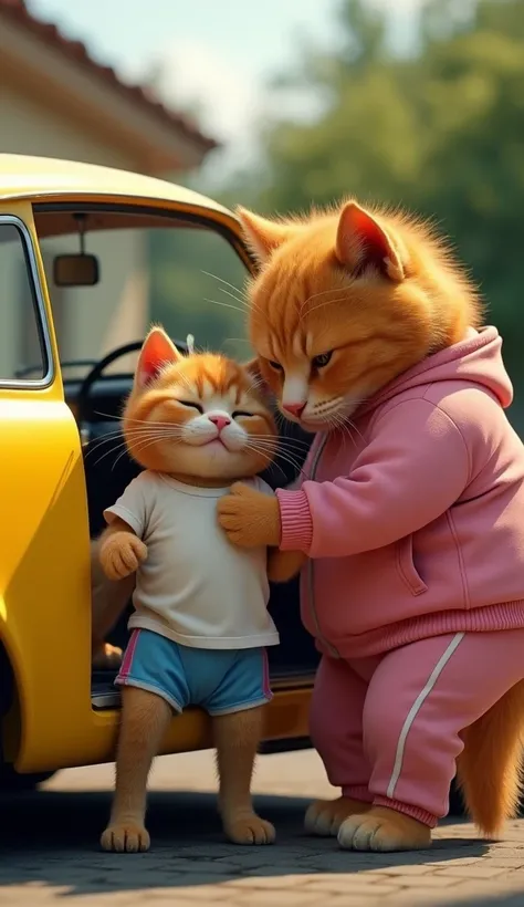 In cinematic 3D style,HD imag,realistic image, colourful image.
Character, Orange baby cat wearing white t-shirt and blue underwear,The baby cat is dead, its eyes are closed and it is completely wet
Character,Character,Orange big fatty cat wearing pink tra...