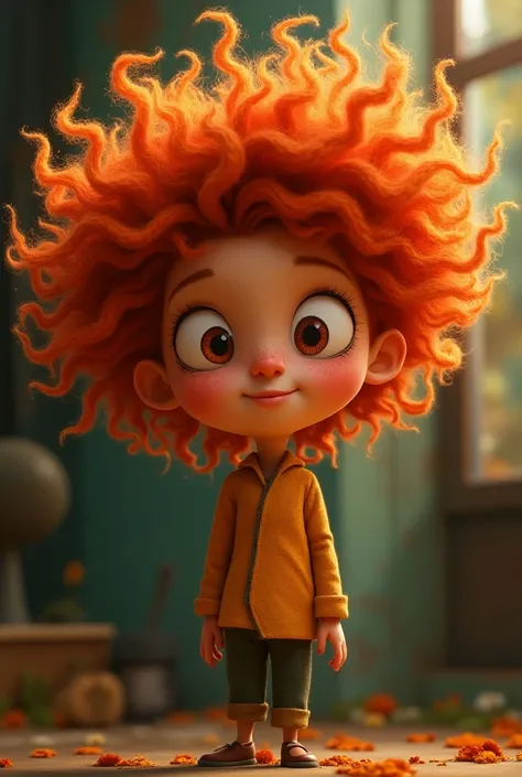 A skinny girl of about  , high, full of freckles, Red movie with impervious curly hair animated character 