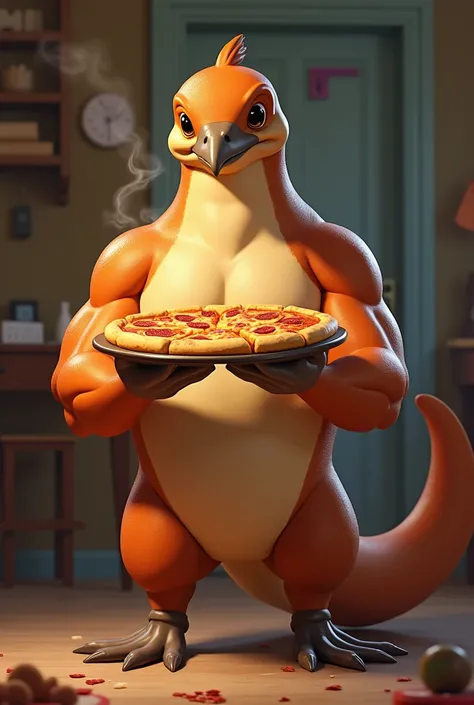 Perry the muscular platypus with a pizza in his hand