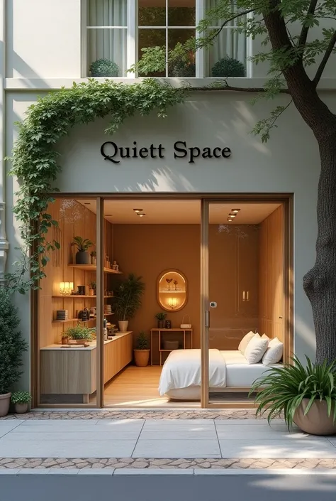 Make a façade like a physical store with the name Quiett Space
Act as if it were a bedroom and rest accessories store 