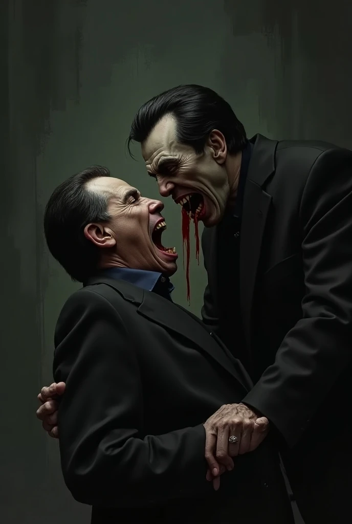 Michel fears with the face of a vampire sucking blood from Bolsonaro 