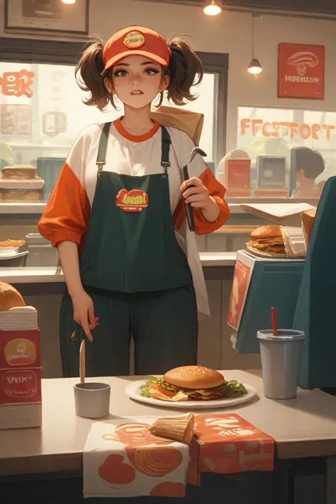 Girl working at a fast food restaurant