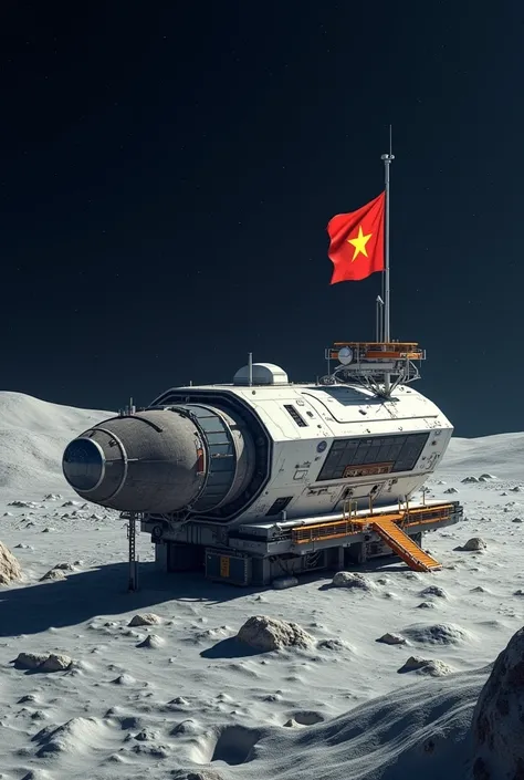  Build a supply station on the moon,with the flag of vietnam  