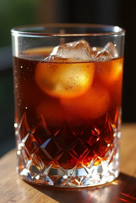 CLARIFIED JACK AND COKE COCKTAIL IN ROCA GLASS