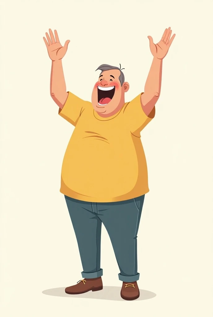 40 year old man full length clapping , cartoon illustration, rens book illustration, cartoon style illustration ,  digital illustration,  flat illustration , big view